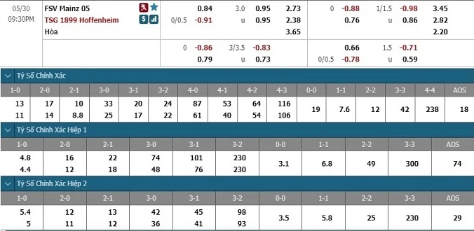 Soi kèo Mainz 05 vs Hoffenheim